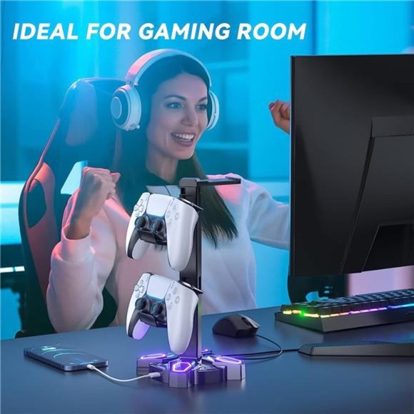 Gaming RGB Headphones Stand, Rotatable Headset Stand with 9 Light Modes - Picture 6 of 6